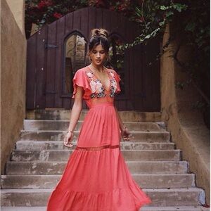 Cleobella Coral Floral Maxi Dress